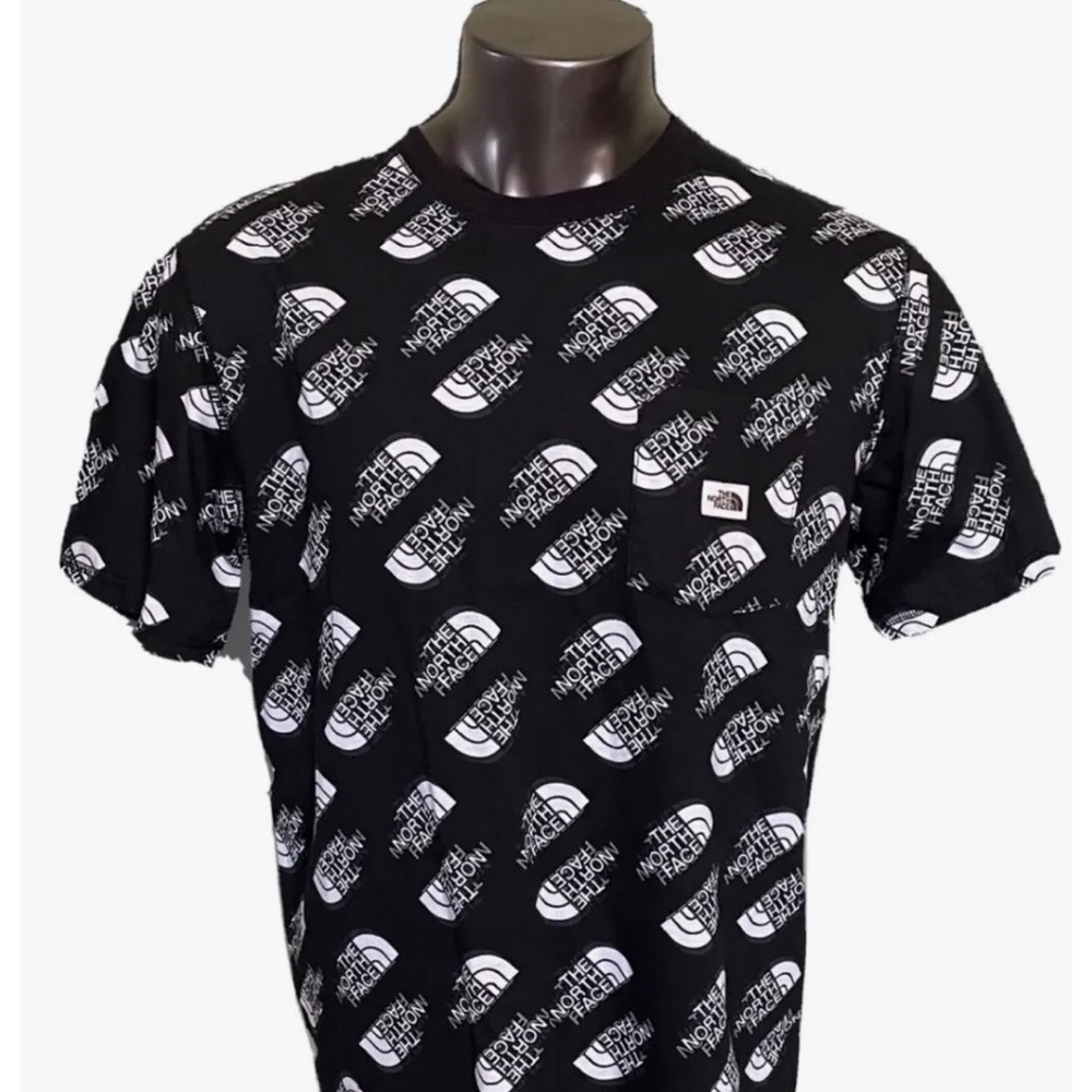 THE NORTH FACE Men’s All Over Print Logo Pocket T-Shirt Black Size XL